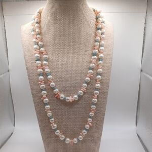 Freshwater Pearl, Branch Coral, and Turquiose Necklace
